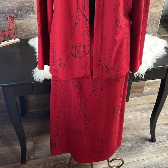 Stephanie Andrews 2 pc Skirt & Jacket Set, Size Large , Red w Black Line Design - Picture 2 of 7